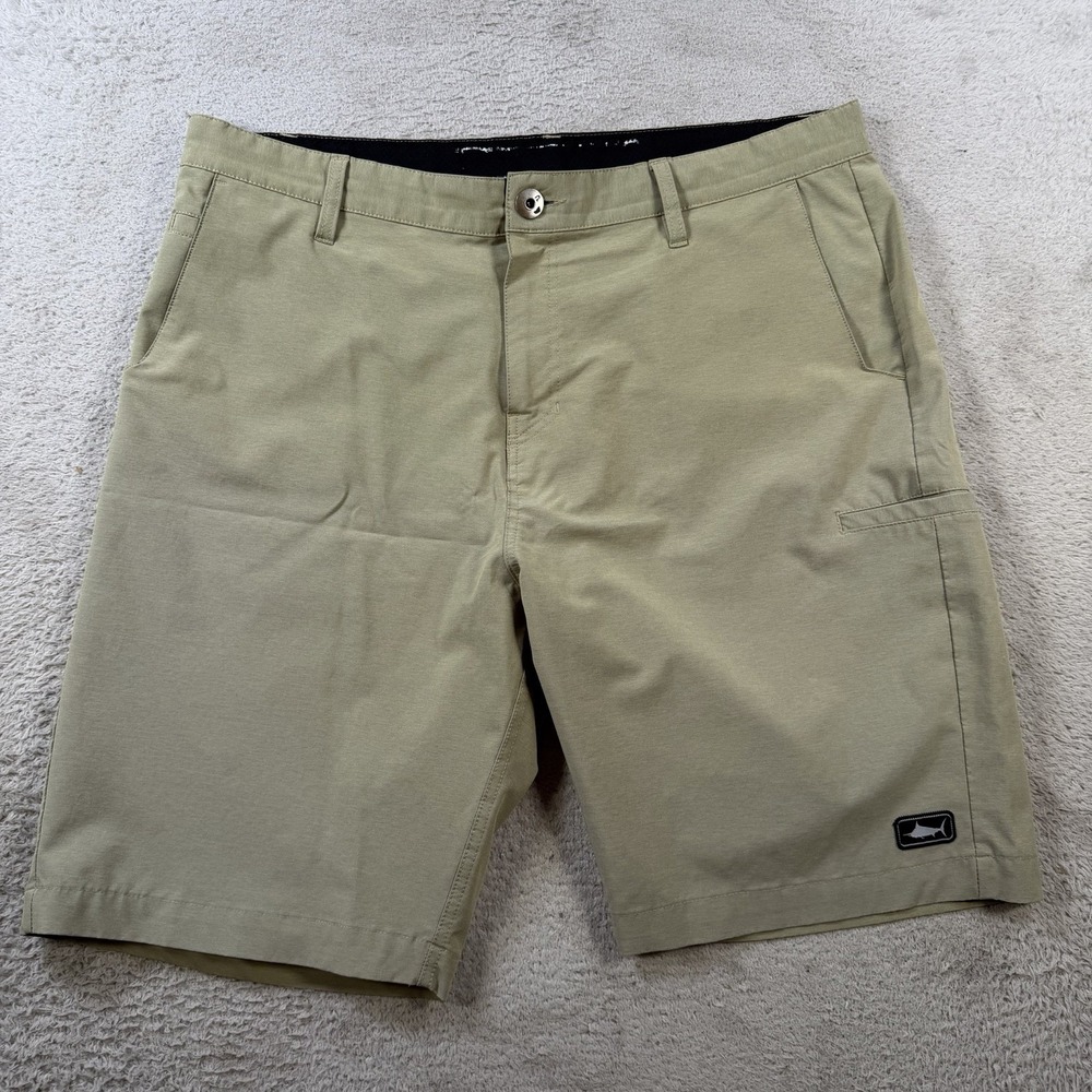 Pelagic Shorts Mens 36 Khaki Tan Mako XT Hybrid Fishing Stretch Swim Outdoor